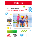 Фотобумага для струйной печати "deVENTE" A4, 100 л, 180 г/м², глянцевая односторонняя, в пластиковом пакете с европодвесом