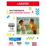 Фотобумага для струйной печати "deVENTE" A4, 100 л, 180 г/м², матовая односторонняя, в пластиковом пакете с европодвесом
