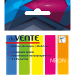 Набор самоклеящихся этикеток-закладок "deVENTE" пластиковые полупрозрачные 45x12 мм, 5x25 листов, 5 неоновых цветов, в пластиковом пакете с европодвесом