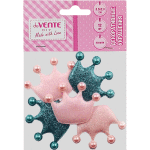 Декоративные украшения "deVENTE. Короны с жемчужинами" тканевые, размер 60x45 мм, 6 шт, розовые, изумрудные, в пластиковом пакете с блистерным подвесом