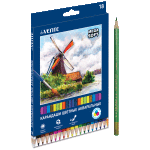 Карандаши цветные акварельные "deVENTE. Triolino Ultra 4М" 18 цветов, 3М, диаметр грифеля 3 мм, шестигранные, с кисточкой, в картонной коробке