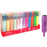 Набор маркеров-выделителей "deVENTE" (12 цветов - 6 неоновых и 6 пастельных цветов) плоский корпус, скошенный наконечник, ширина линии 1-5 мм, на поддоне в пластиковой коробке