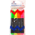 Набор маркеров-выделителей "Attomex" (04 цв - желт, зел, оран, роз) плоский корпус с клипом, скошенный наконечник, ширина линии 1-4 мм, в пластиковом блистере