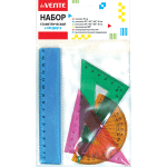 Набор геометрический "deVENTE" малый, 4 предмета (линейка 15 см, 2 угольника, транспортир) полупрозрачный цветной, в пластиковом блистере