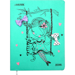 Дневник "deVENTE. Girl on a swing" универсальный блок, офсет 1 краска, белая бумага 80 г/м2, твердая обложка из искусственной кожи, шелкография, объемная аппликация, цветной форзац, 1 ляссе