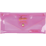 Пенал-косметичка "deVENTE. Shine" 22x11x1,5 см, плоский, плотный PVC 600 мкм, с клапаном на кнопке, с внутренним карманом на пластиковой молнии, с колпачком для карандаша, с петлей для ручки, полупрозрачный розовый