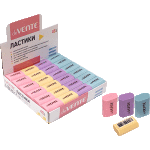 Ластик "deVENTE. Pastel" синтетический каучук, прямоугольный цветной, 22x18x10 мм, в индивидуальной упаковке со штрих кодом, в картонном дисплее