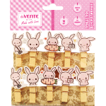 Прищепки декоративные "deVENTE. Bunny" деревянные, размер 20x35 мм, 10 шт, со шнуром, в пластиковом пакете с блистерным подвесом