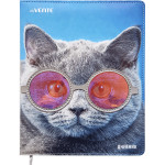 Дневник "deVENTE. Cat with Glasses" универсальный блок, офсет 1 краска, белая бумага 80 г/м², твердая обложка из искусственной кожи с поролоном, цветная печать, очки в виде аппликации, отстрочка, 1 ляссе
