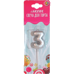 Свеча-цифра для торта "deVENTE. Воздушный шарик" 3, размер свечки 4,2x3,0x1,4 см, цвет серебристый, в пластиковой коробке с подвесом