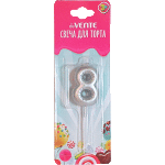 Свеча-цифра для торта "deVENTE. Воздушный шарик" 8, размер свечки 4,2x3,0x1,4 см, цвет серебристый, в пластиковой коробке с подвесом
