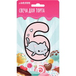 Свеча-цифра для торта "deVENTE. Котик" 6, размер свечки 9,1x6,6x1 см, с рисунком, розовая, в картонном блистере
