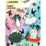 Набор значков "deVENTE. Bunny" эмалированные, размер изделий: кролик с листом 2,7x2,5 см, кролик с морковкой 2,4x2,7 см, капуста 1,3x2,4 см, кролик 2,5x2 см на карточке 7,0x9,5 см с пластиковым пакетом