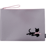 Папка для тетрадей "deVENTE. Black Cat" A4 (33x24x1,5 см) на молнии сверху, матовая искусственная кожа, с бегунком-петлей, с аппликацией в виде черной кошки, сиренево-серая
