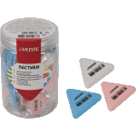 Ластик "deVENTE. Trio" синтетический каучук, треугольный цветной, 37x37x10 мм, dust-free, в индивидуальной упаковке с штрих кодом, в пластиковой банке