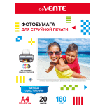 Фотобумага для струйной печати "deVENTE" A4, 20 л, 180 г/м², матовая односторонняя, в пластиковом пакете с европодвесом