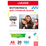 Фотобумага для струйной печати "deVENTE" A6 (10x15 см) 20 л, 180 г/м², глянцевая односторонняя, в пластиковом пакете с европодвесом