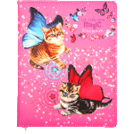 Дневник "Attomex. Fairy cats" универсальный блок, офсет 1 краска, белая бумага 80 г/м², твердая обложка из искусственной кожи с поролоном, цветная печать, отстрочка, цветной форзац, 1 ляссе
