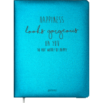 Дневник "deVENTE. Happiness looks gorgeous" универсальный блок, офсет 1 краска, кремовая бумага 80 г/м2, твердая обложка из искусственной кожи с поролоном, шелкография, 1 ляссе
