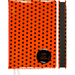Записная книжка "deVENTE. Neon" A5 (145 ммx205 мм) 160 стр, белая бумага 70 г/м² в клетку с черным срезом, твердая обложка из искусственной кожи с поролоном, аппликация, шелкография, перфорация, закругленные уголки, 1 ляссе, в термоусадочной пленке, оранжевый неоновый в черный горошек