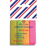Набор самоклеящихся этикеток-закладок "Attomex" бумажные 50x12 мм, 4x80 листов, 4 неоновых цвета, в пластиковом пакете с европодвесом
