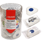Ластик "deVENTE. Core" синтетический каучук, треугольный белый, 37,5x37,5x9 мм, dust-free, с пластиковым держателем, в индивидуальной упаковке с штрих кодом, в пластиковой банке