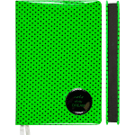 Записная книжка "deVENTE. Neon" B6 (120 ммx170 мм) 160 стр, белая бумага 70 г/м² в клетку с черным срезом, твердая обложка из искусственной кожи с поролоном, аппликация, шелкография, перфорация, закругленные уголки, 1 ляссе, в термоусадочной пленке, салатовый неоновый в черный горошек