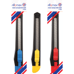 Нож канцелярский "Attomex" 09 мм, пластиковые направляющие, ручная блокировка лезвия, пластиковый блистер, ассорти