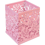Подставка для пишущих принадлежностей "deVENTE" 8x8x9,8 см, квадратный, ажурный сетчатая металлическая, розовый
