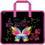 Папка для тетрадей, ИЗО и технологии "deVENTE. Neon Butterfly" A4 (33,5x26x10 см) с текстильным расширением 10 см, на молнии сверху, пластик 400 мкм, текстильные ручки