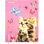 Дневник "deVENTE. Cute Cat" универсальный блок, офсет 1 краска, белая бумага 80 г/м2, твердая обложка из искусственной кожи, цветная печать, объемная аппликация, цветной форзац, 1 ляссе