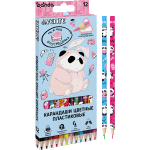 Карандаши цветные пластиковые "deVENTE. Panda" 12 цветов, 2М, диаметр грифеля 3 мм, трёхгранные, пластиковый корпус c запечаткой, в картонной коробке с эффектом Soft Touch