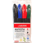 Набор маркеров перманентных "deVENTE" (04 цв - зел, красн, син, черн) круглый корпус с клипом, ширина линии 5 мм, в пластиковом блистере