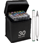 Набор маркеров для скетчинга "deVENTE. Emotion" 30 цветов, двусторонние (пулевидный 1 мм/скошенный до 5 мм), эргономичный трёхгранный корпус, чернила на спиртовой основе, в текстильной сумке