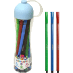Фломастеры "deVENTE" 12 цветов, шестигранный корпус 8x165 мм, с вентилируемым колпачком, в круглой пластиковой подставке, голубая подставка
