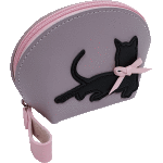 Кошелек "deVENTE. Black Cat" 13x9x5,5 см, матовая искусственная кожа, на молнии, с бегунком-петлей, с аппликацией в виде черной кошки, сиренево-серый