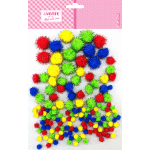 Набор помпонов для творчества "deVENTE" 100 шт, с блестками ассорти размеров и цветов (8мм - 50шт, 15мм - 35шт, 25мм - 15шт) в пластиковом пакете с блистерным подвесом