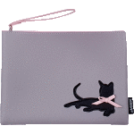 Папка для тетрадей "deVENTE. Black Cat" A5 (24x18x1,5 см) на молнии сверху, матовая искусственная кожа, с бегунком-петлей, с аппликацией в виде черной кошки, сиренево-серая