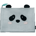 Папка для тетрадей "deVENTE. Panda" A4 (33x24x1,5 см) на молнии сверху, матовая искусственная кожа, с бегунком-листком, с ушками и аппликацией в виде панды, серебристая с черным