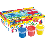 Краски пальчиковые "deVENTE" 6 цветов (3 стандартных+3 флуоресцентных) по 40 мл, смываемые, в картонной коробке