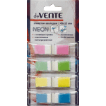Набор самоклеящихся этикеток-закладок "deVENTE" пластиковые полупрозрачные, в индивидуальном диспенсере Z-сложение, 45x12 мм, 4x50 листов, 4 неоновых цвета, в картонном блистере