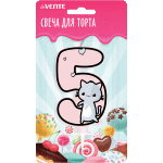 Свеча-цифра для торта "deVENTE. Котик" 5, размер свечки 9,1x6,6x1 см, с рисунком, розовая, в картонном блистере