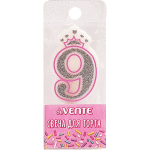 Свеча-цифра для торта "deVENTE. Розовая принцесса" 9, размер свечки 5,8x3,8x0,8 см с серебряным рисунком, в пластиковой коробке с подвесом