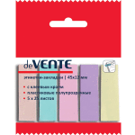 Набор самоклеящихся этикеток-закладок "deVENTE. Pastel" пластиковые полупрозрачные 45x12 мм, 5x25 листов, 5 пастельных цветов, в пластиковом пакете с европодвесом
